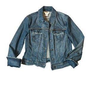 Talbots Womens Denim Jacket Stretch Blue Distressed Frayed Size 6